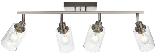 4 Light Brushed Nickel Kitchen Track Lighting Fixtures Ceiling Mount Track Lighting Kit with Bubble Seeded Glass Shade Modern Bathroom Tracking Vanity Lights Ceiling Tracking Accent Shop Light (Brushed Nickel / 4-Light)