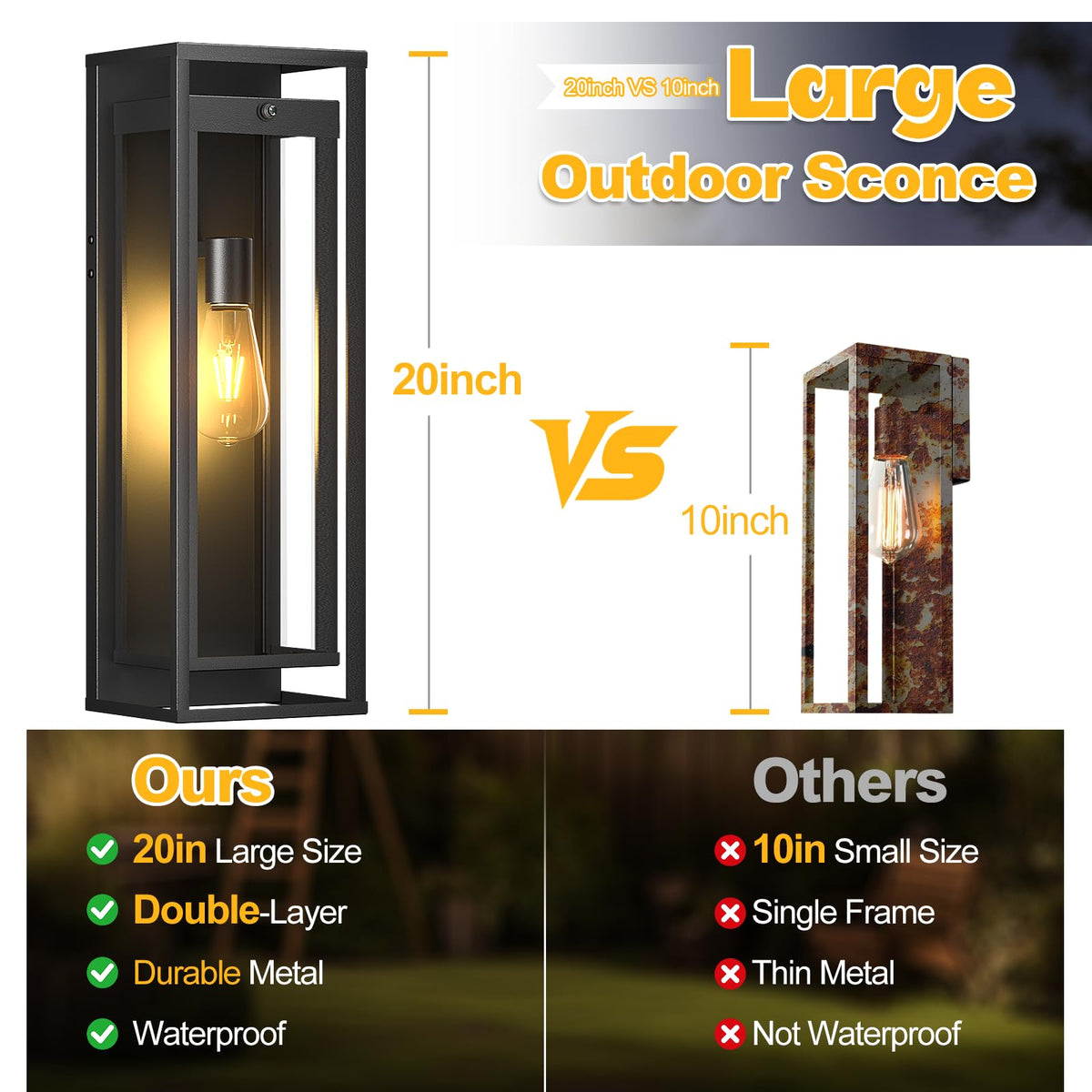 20in Dusk to Dawn Outdoor Lighting Extra Large Modern Waterproof Sconce (Dusk to Dawn / 20in)