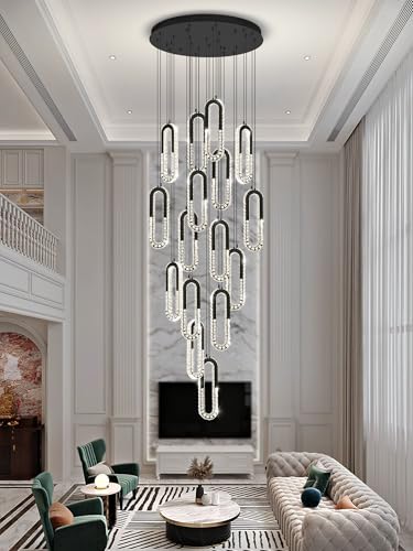 H138 Large Chandeliers for High Ceilings Crystal Ring Chandelier 16 (Black / 16 Rings (New))
