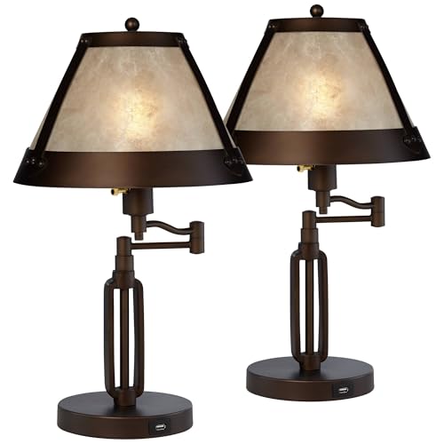 21 1 4" Bronze Brown Table Lamps Set of 2 Swing Arm with USB Charging Port (Bronze - Set of 2)
