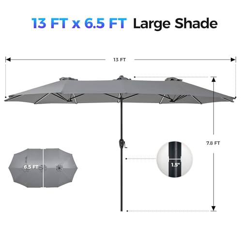 13ft Outdoor Patio Umbrella with Solar Lights (Grey)
