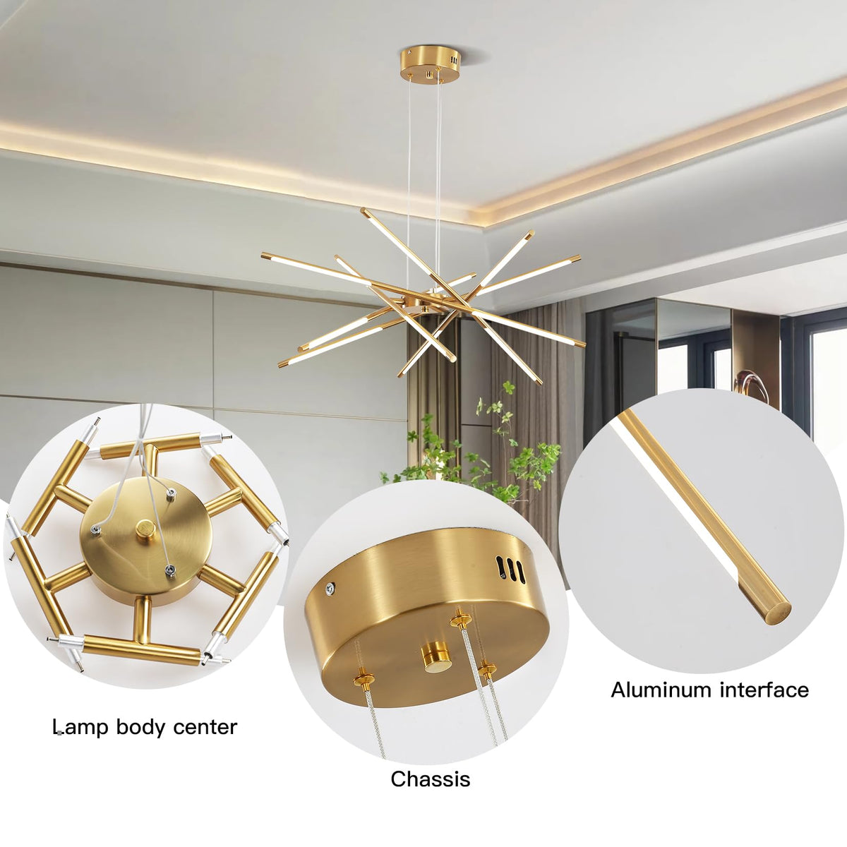 Modern Gold Chandelier (12Head-Gold-DIimmable)