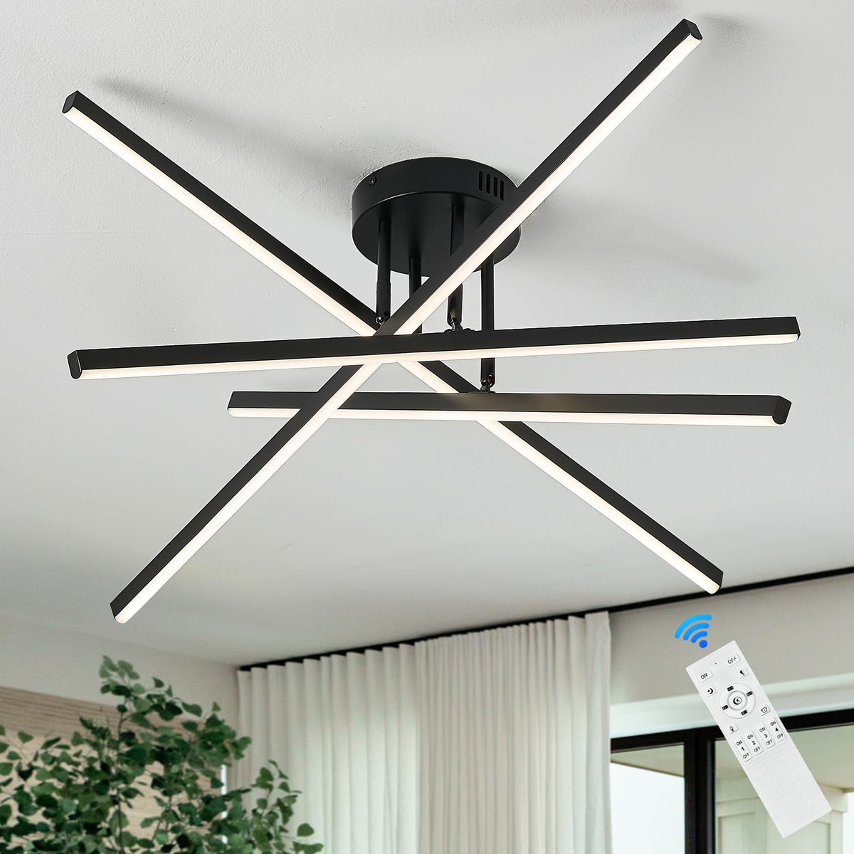 Modern 31.5" Black Semi (Black-A / 4 Lights - Remote Control - 31.5")