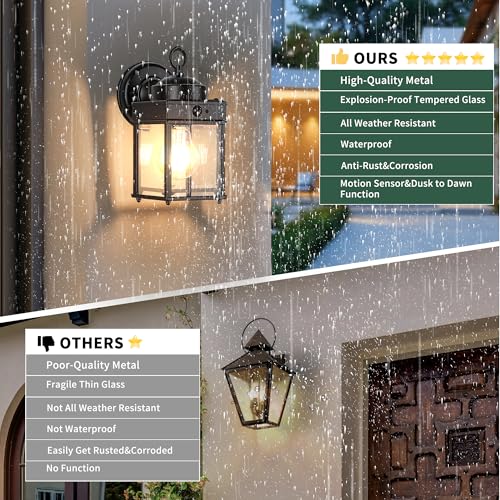 Dawn to Dusk Sensor Motion Sensor Outdoor Wall Light Fixtures Waterproof Black Exterior Porch Lighting Fixture Anti (Motion Sensor Function / 2 Pack)