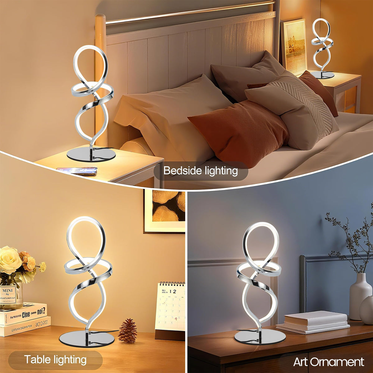 Modern Lamp with LED Spiral Design (Chrome-2 Pack / 15.7IN-2PK)