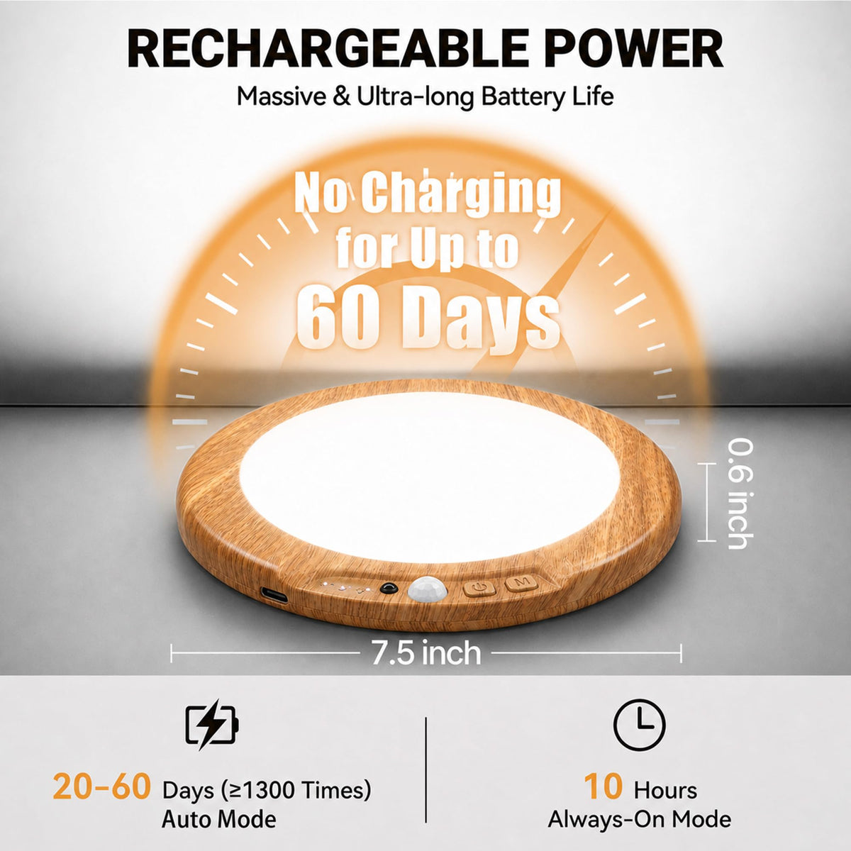 Wireless Rechargeable Ceiling Light with Remote (Light Wood / 4 Packs)
