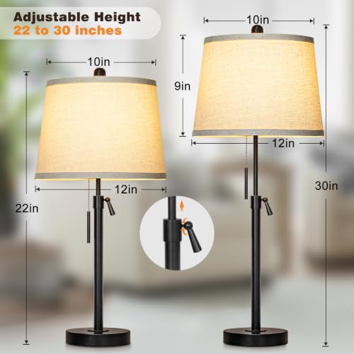 Black Single Table Lamp for Living Room Bedroom 22 to 30" Adjustable Height (Black+Beige Shade-Single)