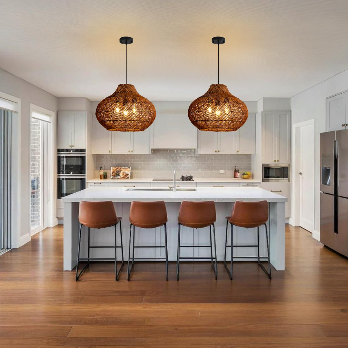 18.9" Rattan Pendant Light (Brown / 18.9" 3-Light)