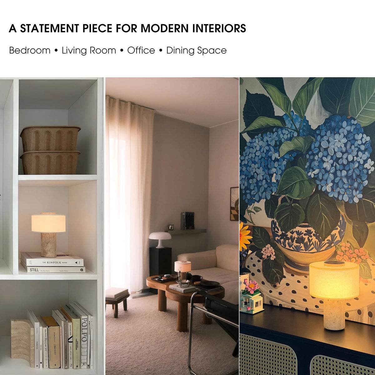 Marble Lamp Rechargeable Cordless Stone Touch Table Lamp (Travertine Stone)