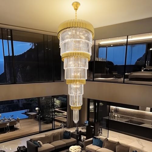 Long Staircase Crystal Chandelier 7 (D32"XH66" Gold)