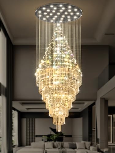 D59''X H120'' Extra Large Chandelier for High Ceilings Crystal Raindrop Chandeliers Tier Crystal Chandelier for Villa Entrance Foyer LED Dimmable 2700K (Black / D59"X H120")