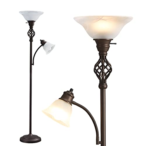 Torchiere Floor Lamp for Living Room (Red Brown,White 2)