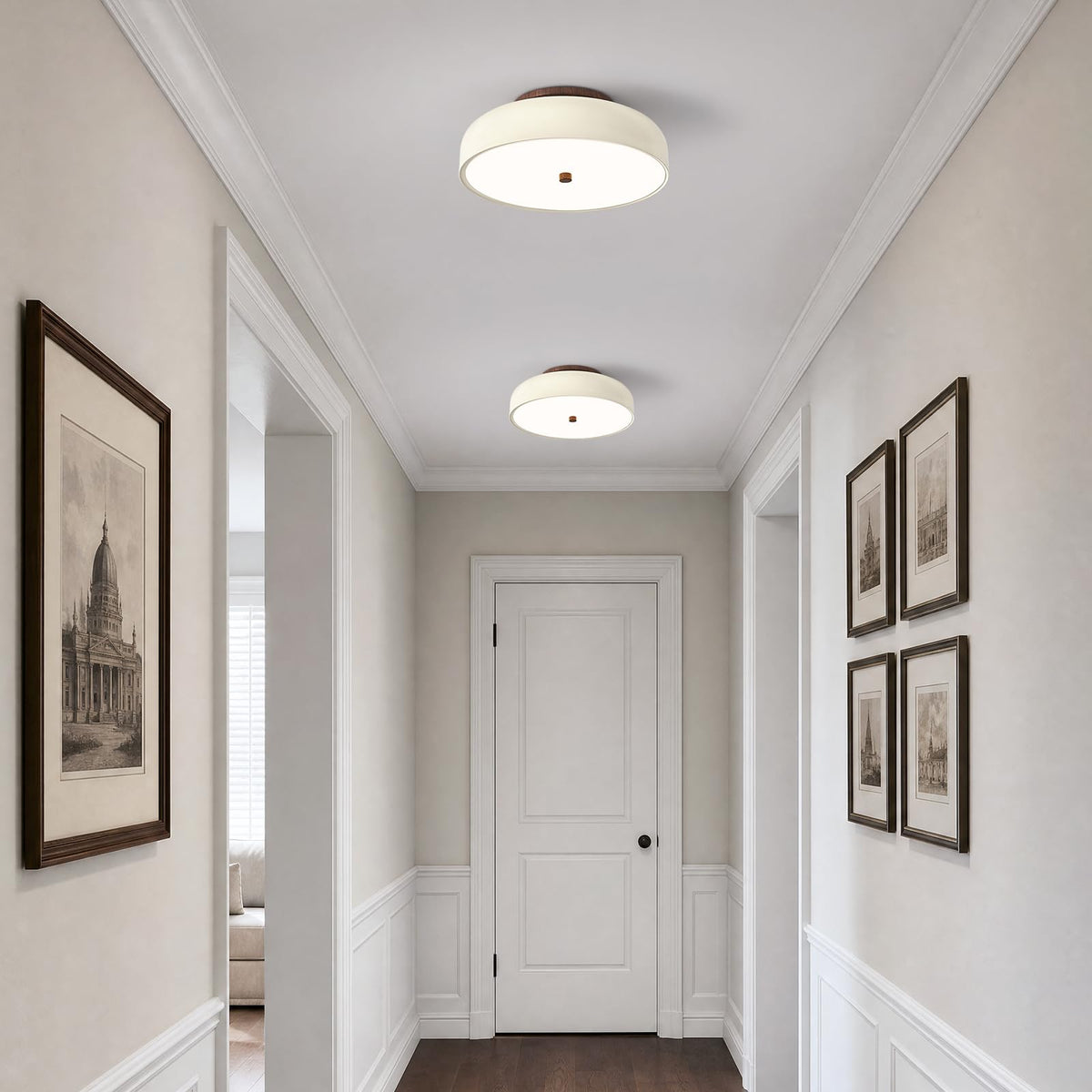 Dimmable LED Ceiling Light Fixture (Cream Walnut / 11.81IN)