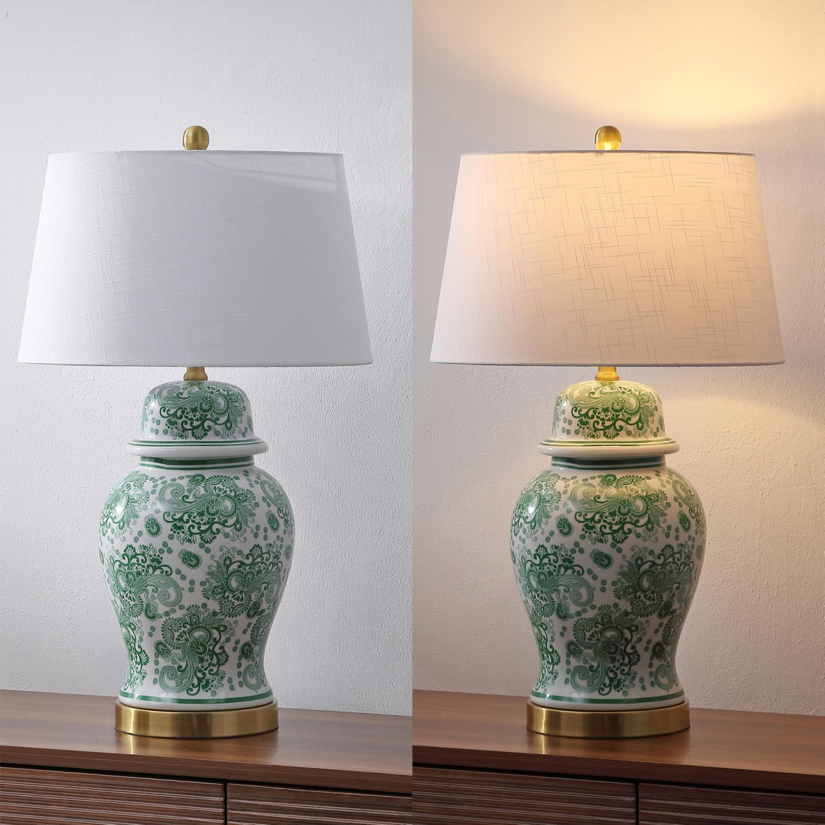 Ellis Chinoiserie Ginger Jar Table Lamp 29.5" (Green/White)