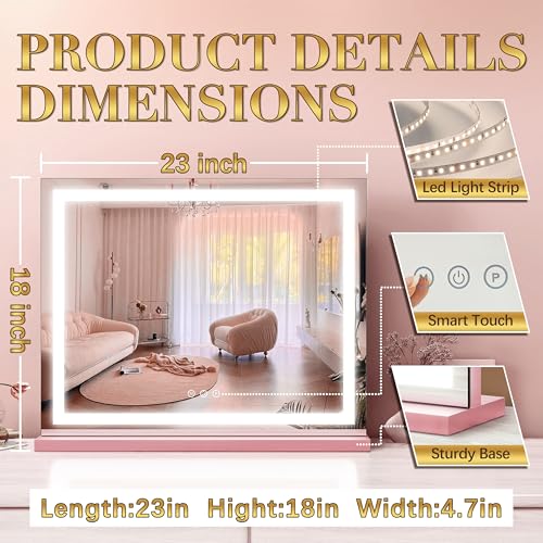 23"x 18" Pink Vanity Mirror with Lights (Pink / 23"L x 23"W)