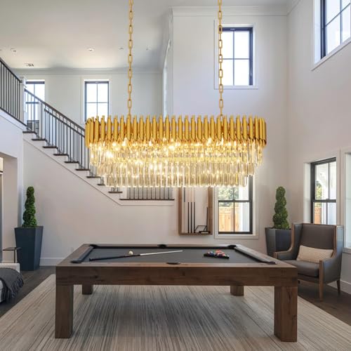 8 Light Modern Gold Crystal Chandelier (Gold L40")