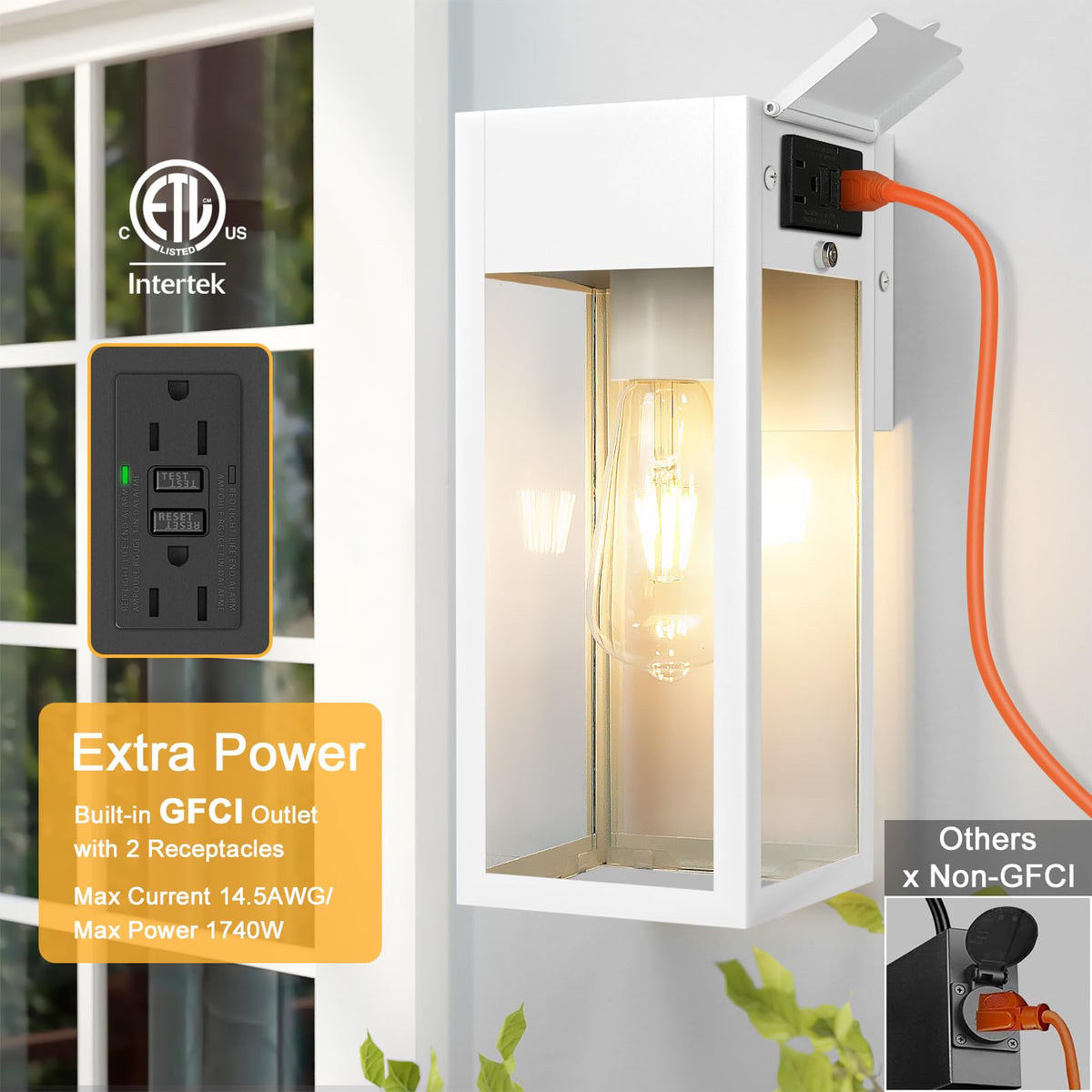 Porch Lights with GFCI Outlet (White 1-Pack（With Outlet） / No Sensor, Standard)