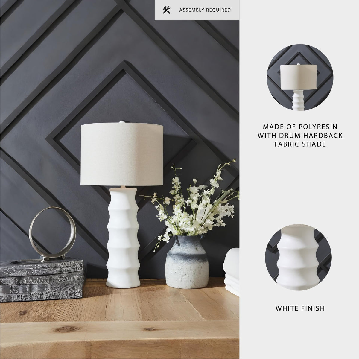 1 Piece Scalloped Table Lamp for Living Room (White/Cream / Table Lamp)