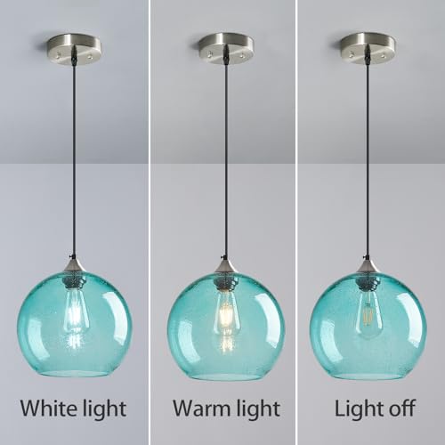 Aqua Pendant Lights Kitchen Island 1 Pack (Light Blue / L - 9.84 in)