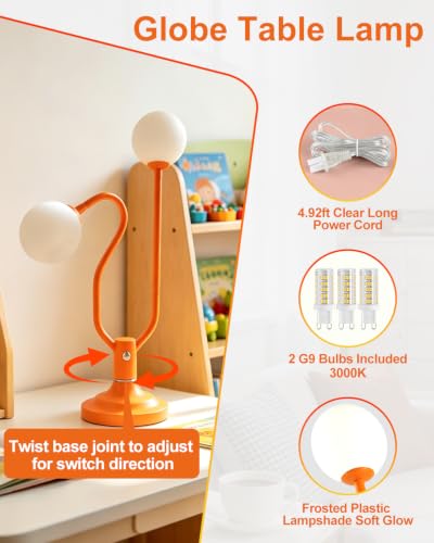 Orange Globe Table Lamp Dimmable Magic DIY Arms G9 Bulbs Included (14-Orange-Globe-2U-Magic DIY Arms)