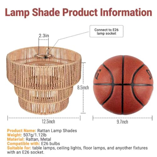 Hanging Light Rattan Lamp Shades Boho Lamp Shade Pendant Light (12.5 Inch Boho Lamp Shape)