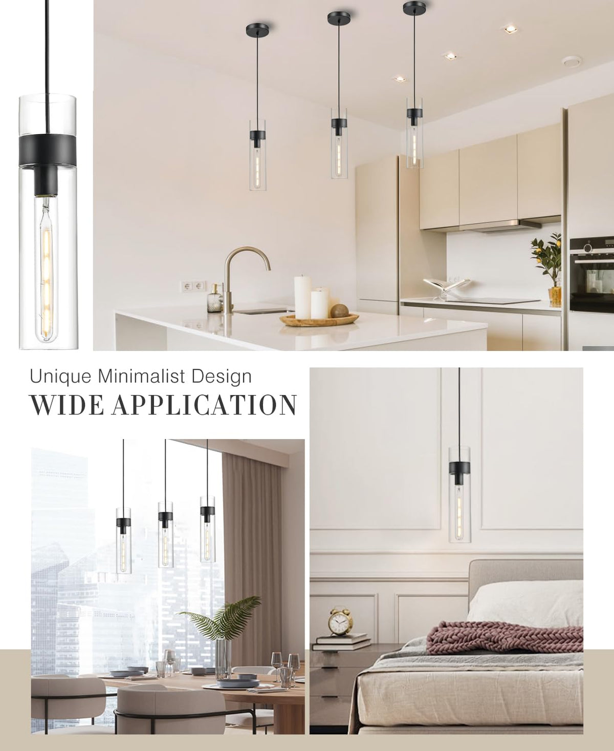 3 Pack Black Pendant Lights Kitchen Island (Black / 3 Pack)