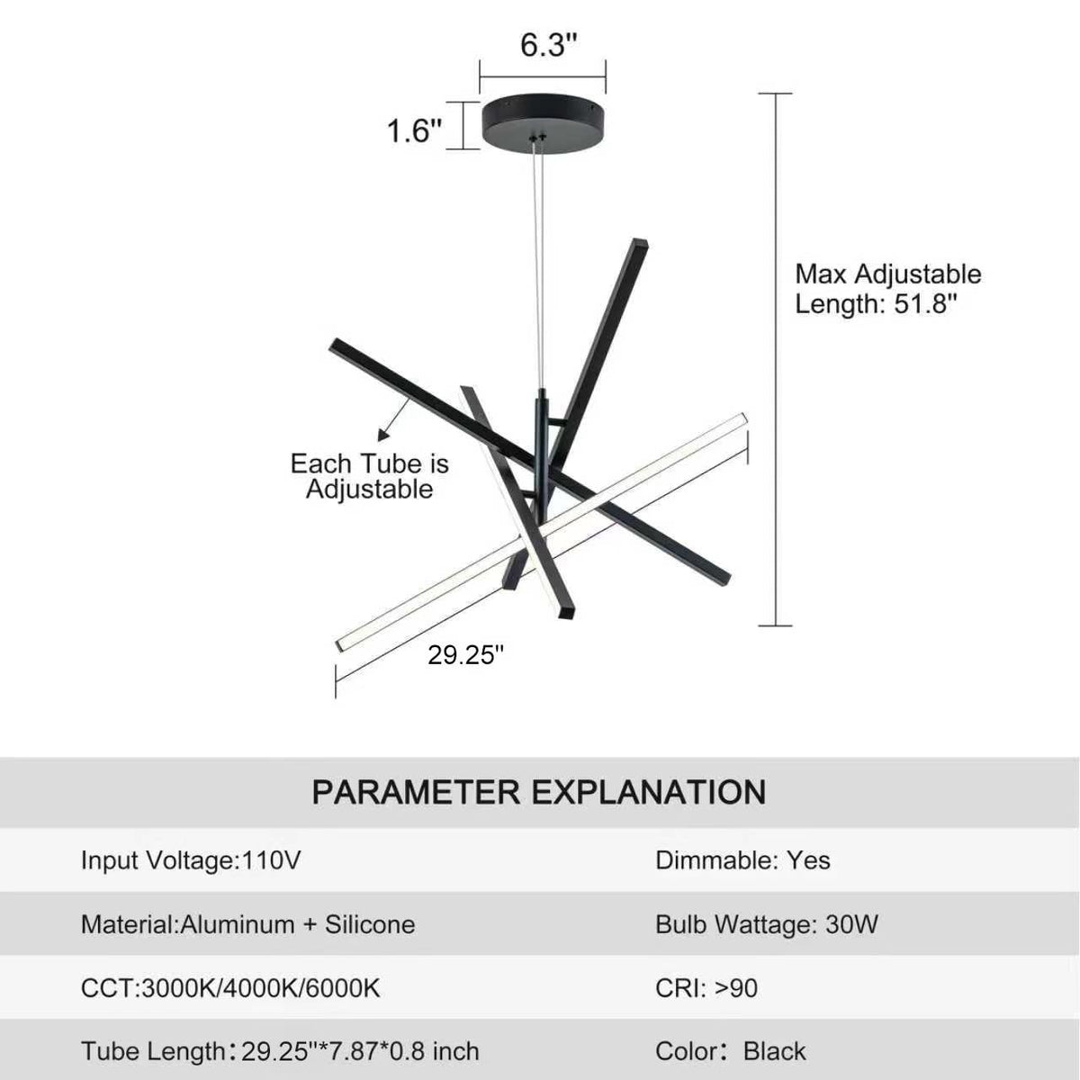 Modern LED Chandelier (Black-5 light)