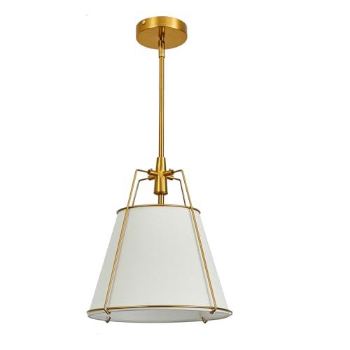 Modern Pendant Light Fixtures with 12" White Linen Fabric Shade