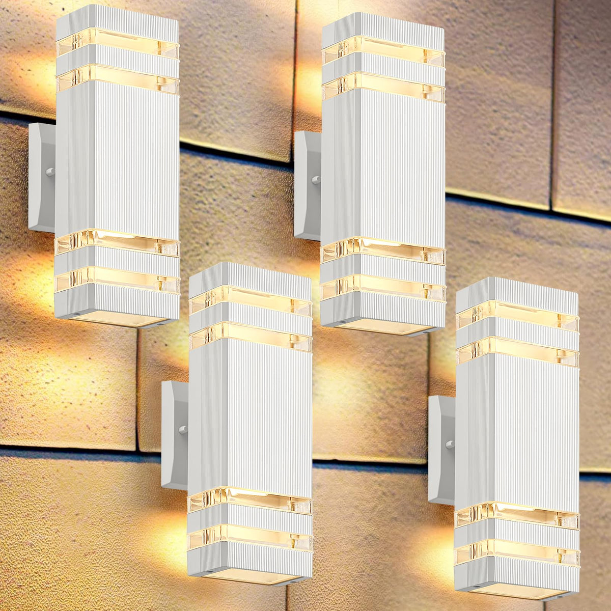 4 Pack Up and Down Outdoor Wall Lights (White / 2 Layer-4 Pack)