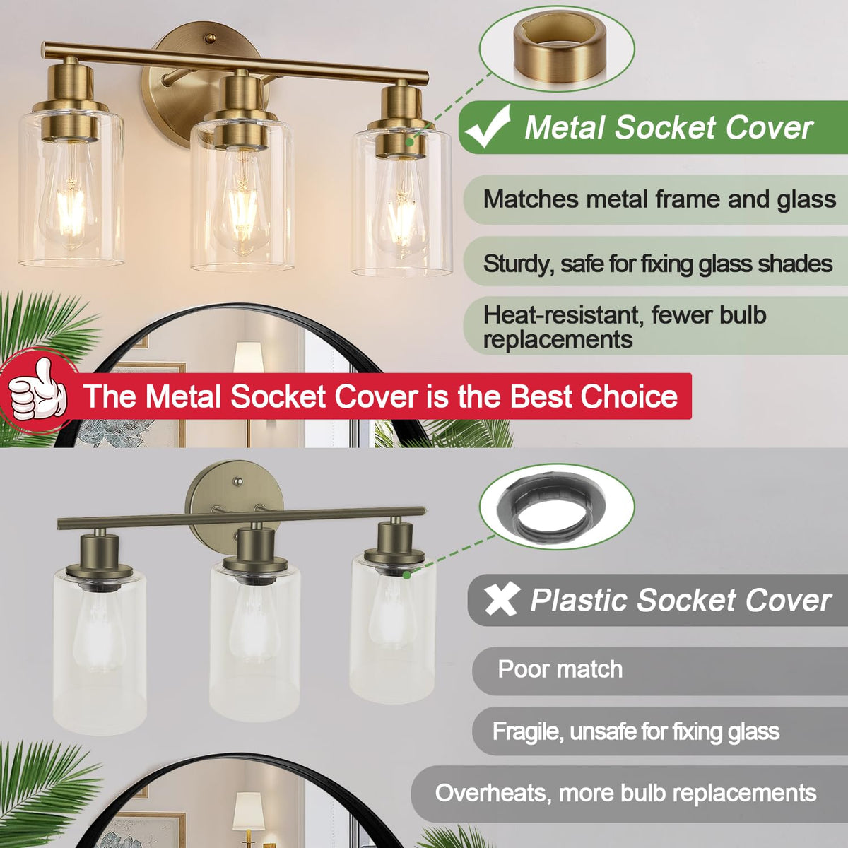 3 Light Bathroom Light Fixtures (Brass / 3-light)