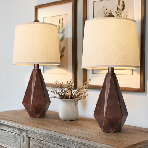 20.25" Farmhouse Table Lamps Set of 2 for Night Stands (Small - Antique Brown)