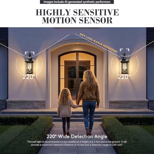 22.6'' Motion Sensor Exterior Wall Light (Black - Seeded Glass / 22.6 Inch - Motion Sensor)