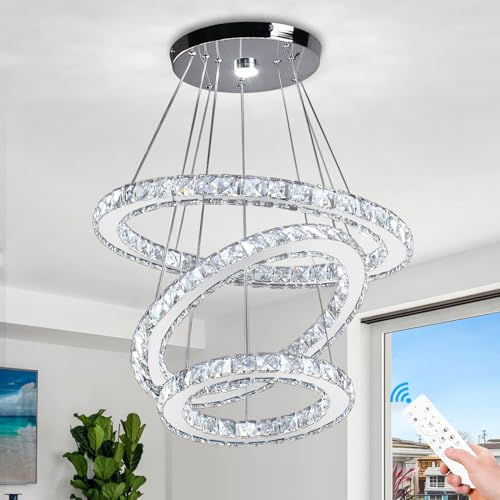 Crystal Chandeliers 4 Rings Chandelier LED Pendant Light Chandelier Ceiling Hanging Light Fixtures for Bedroom Living Room Dining Room Dia