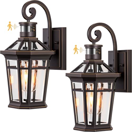 2 Pack Motion Sensor Outdoor Porch Lights Wall Mount (Oil Rubbed Bronze(Gold Trim) / 2-Pack)