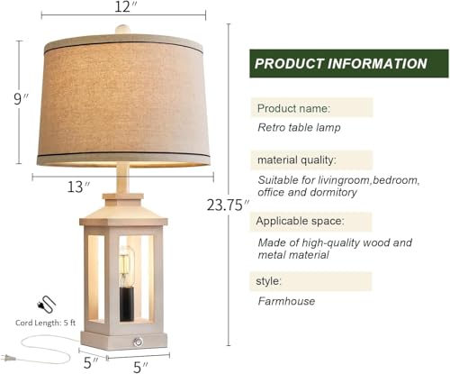Farmhouse Table Lamps for Living Room 23.75" Bedroom Nightstand Lamps White (White)
