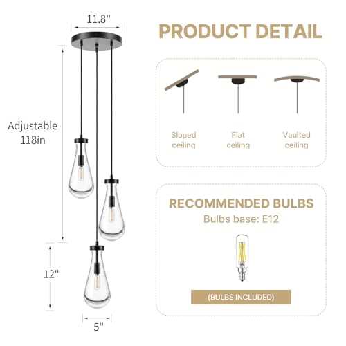 Raindrop Pendant Light Fixtures of 3 Lights (Black / 3 Head)