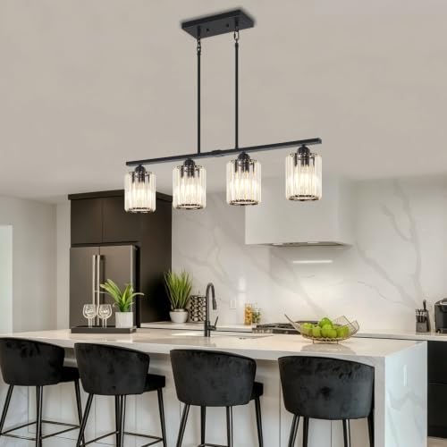 31.89'' Crystal Kitchen Island Lighting Modern Black Linear Chandelier (Black)