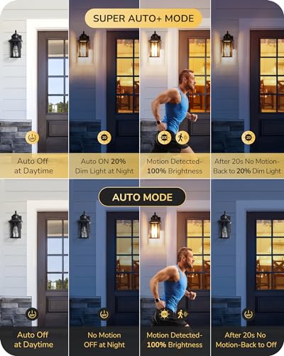 2 Pack Dusk to Dawn Motion Sensor Modern Outdoor Wall Lights