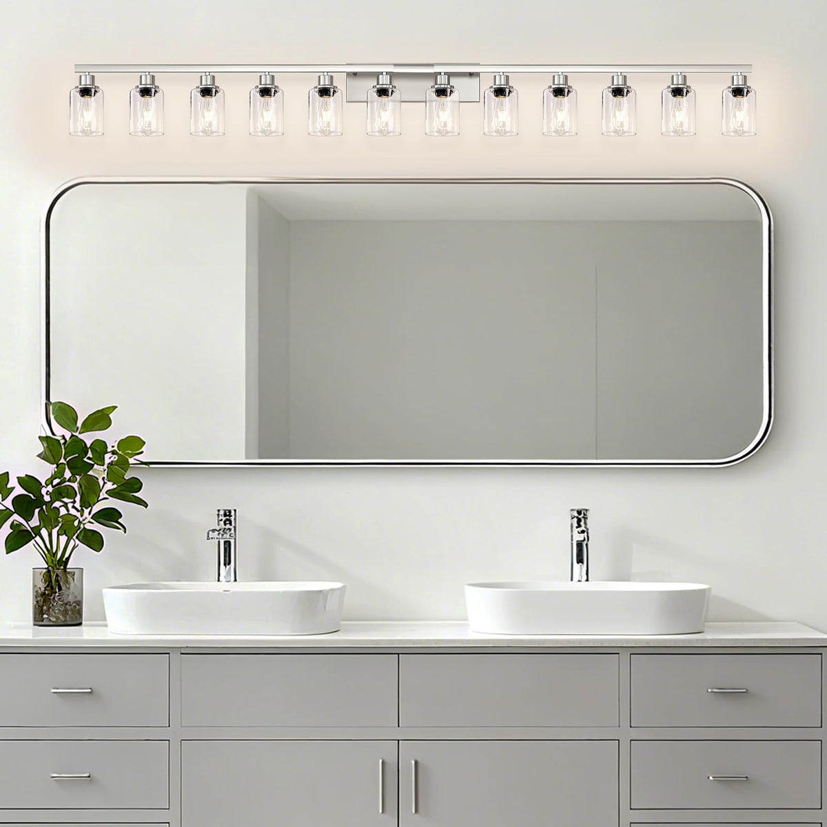Brushed Nickel Bathroom Vanity Light Over Mirror 12 Light 78in (Nickel / 12-light)