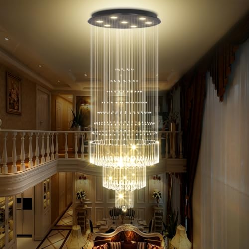 D24''XH86'' Modern Foyer Chandelier for High Ceiling Raindrop Crystal Chandelier High Ceiling Pendant Light Fixture for Hallway Living Room (Black / D24"X H86")