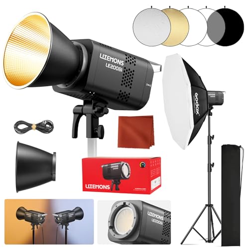 Litemons LE200Bi LED Video Light Kit with Softbox Light Stand (BLACK)