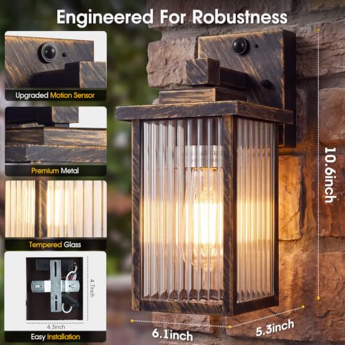 Motion Sensor Wall Light (Black Brush Gold / 10.6''-1 Pack)