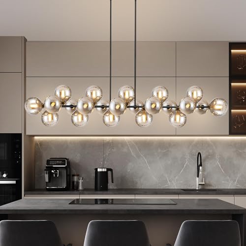 22 Lights Globe Sputnik Linear Chandelier for Dining Room Kitchen
