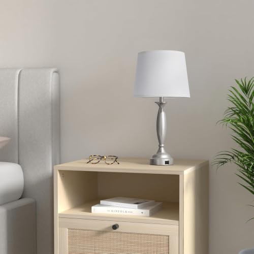 Bedroom Lamps for Nightstand (B. White Shade & Nickel Base / Medium（22.5 In）)