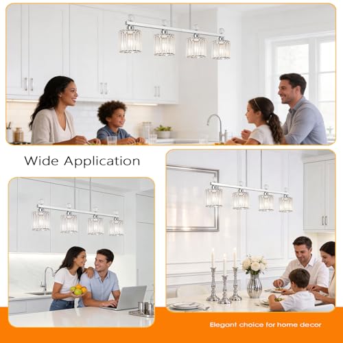 32" Crystal Island Light for Kitchen 4 (Chrome / 4 light-32in)
