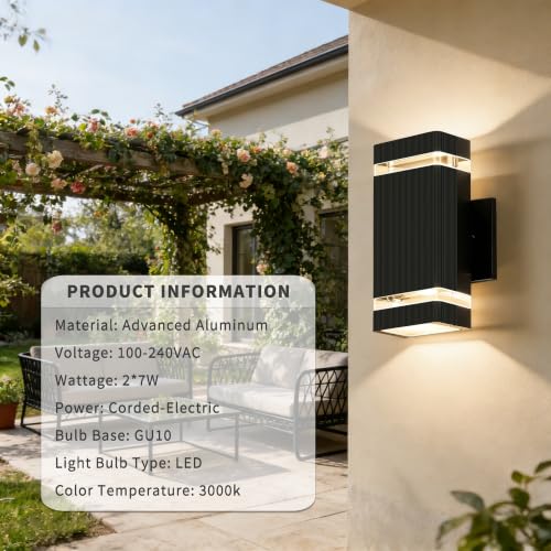 Square Outdoor Wall Lights (1 Pack-Black / No Dusk to Dawn)