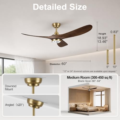 60 Inch Ceiling Fan with Lights (Gold & Brown / 60 inch)
