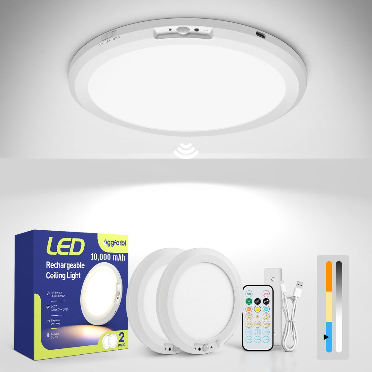10000mAh Battery Operated Wireless Shower Light Waterproof 2 Pack (White / 2 Pack)