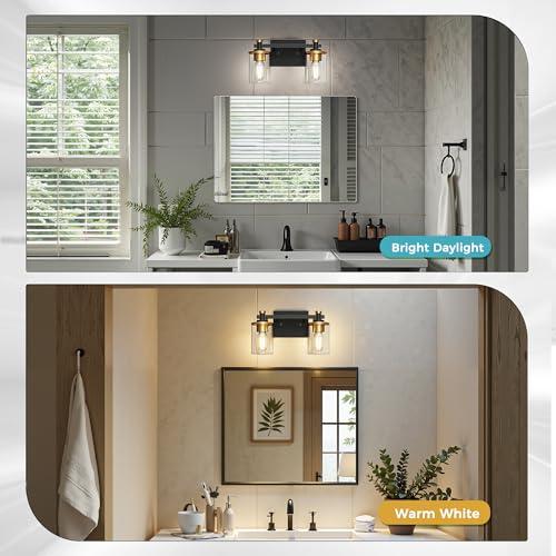 Bathroom Light Fixtures Over Mirror (Gold and Black / 2-Light)