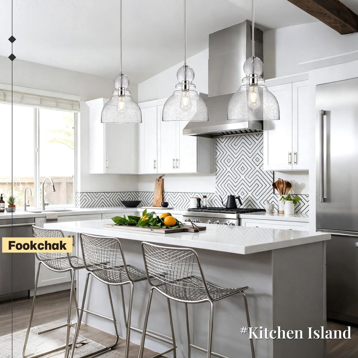 Brushed Nickel Seeded Glass Pendant Light Modern Kitchen light fixture (Nickel Seeded)